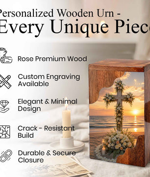Wooden Cremation Urn for Human Ashes, Christian Urn