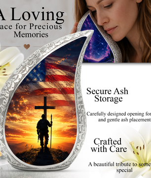 Military Cross Urn for Dad | Patriotic Cremation Urn for Adult Male Ashes