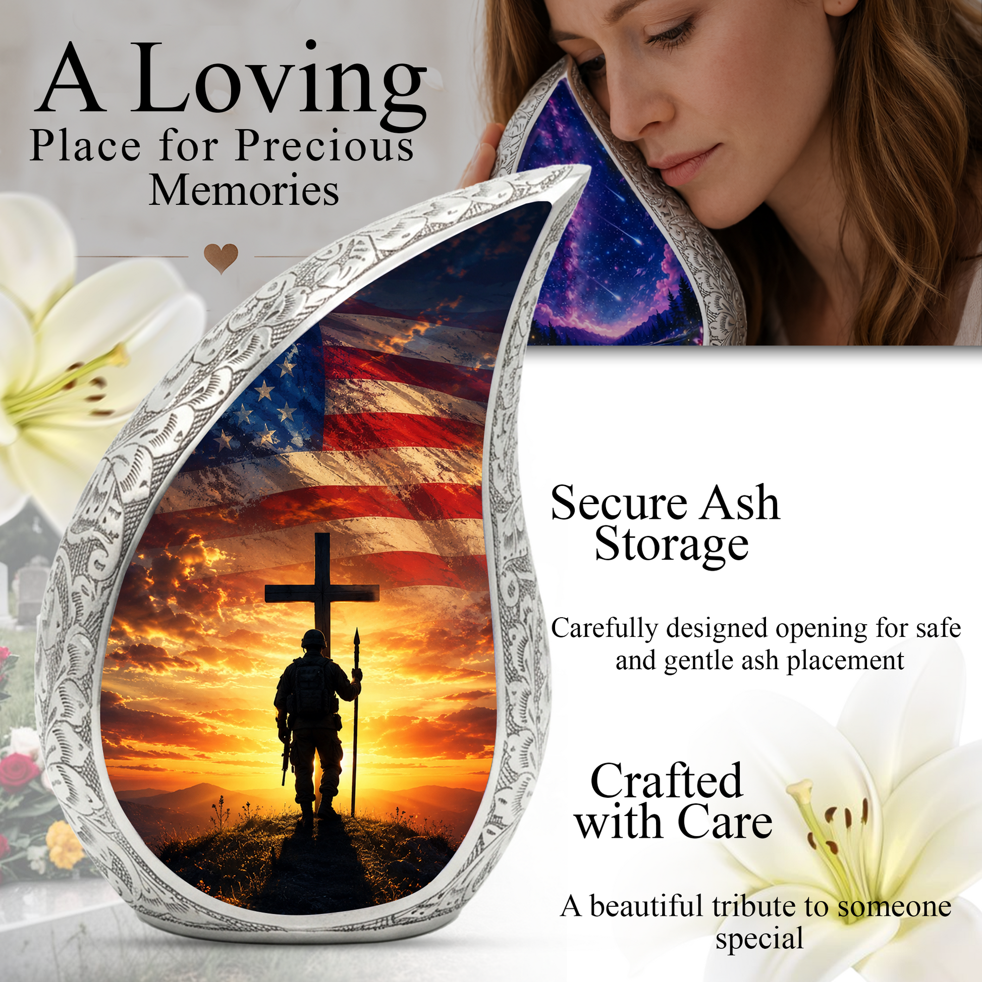 Military Cross Urn for Dad | Patriotic Cremation Urn for Adult Male Ashes