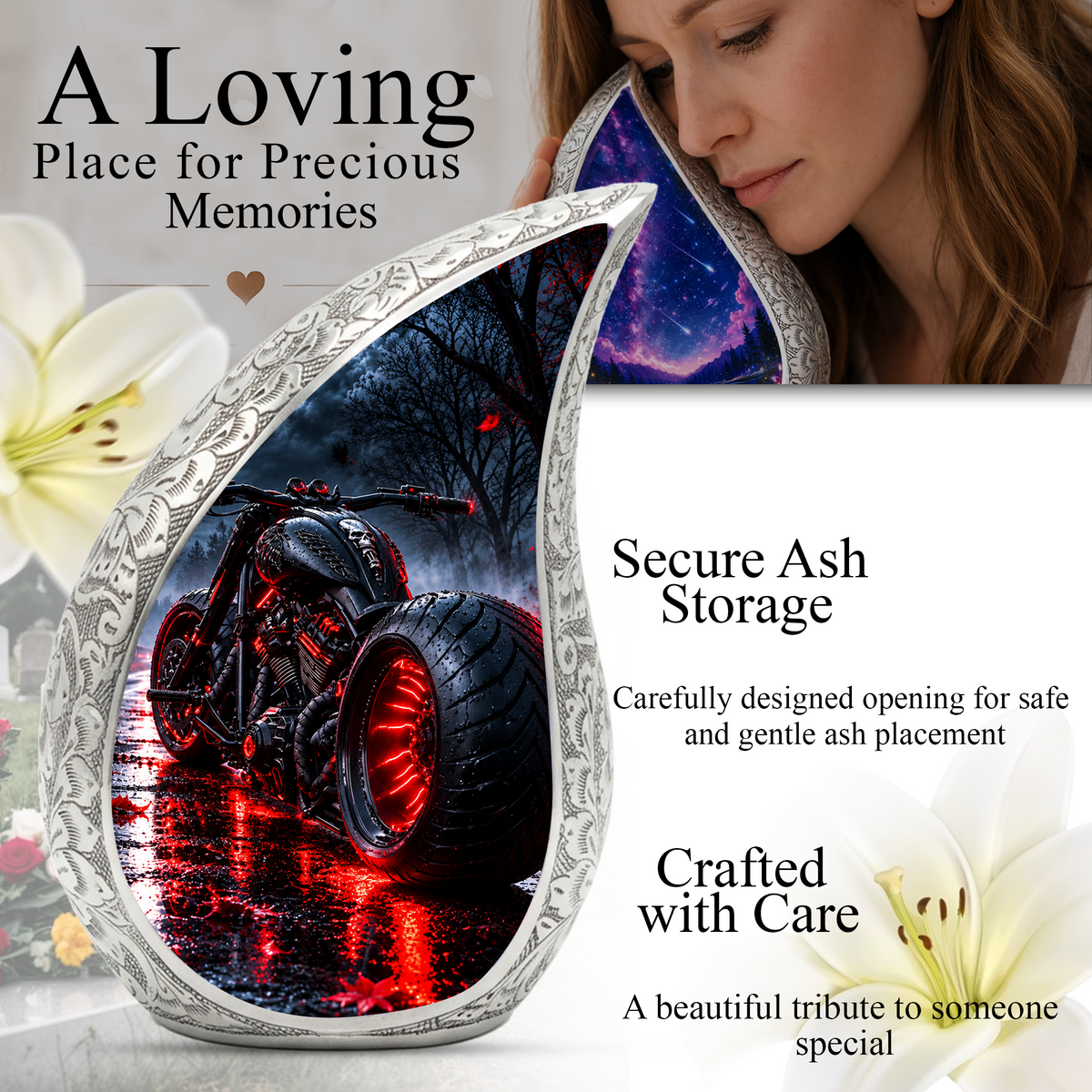 Motorcycle Cremation Urn for Ashes, Biker Memorial Urn, Motorcycle Adult Urn, Personalized Biker Cremation Urn