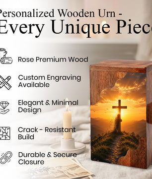 Christian Cross Wooden Cremation Urn – Personalized Memorial Urn for Human Ashes
