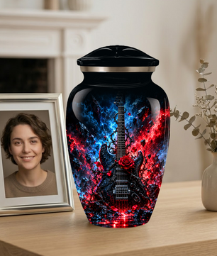Personalized Electric Guitar Cremation Urn for Ashes, Black Adult  Memorial Urn, Music Lover Tribute Urn