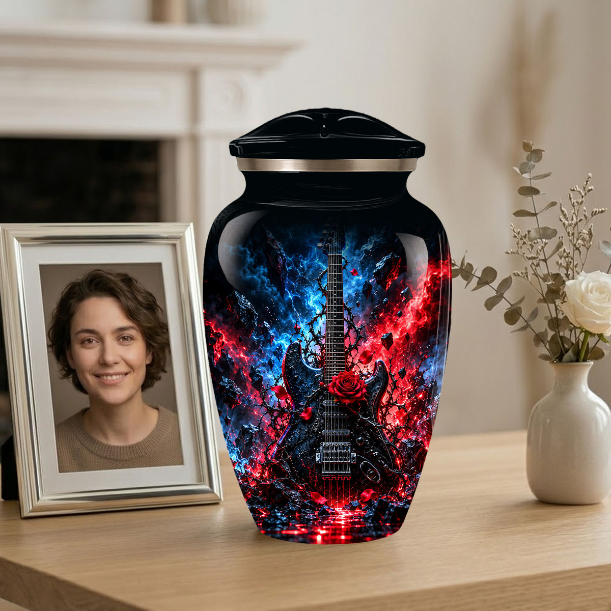 Personalized Electric Guitar Cremation Urn for Ashes, Black Adult  Memorial Urn, Music Lover Tribute Urn