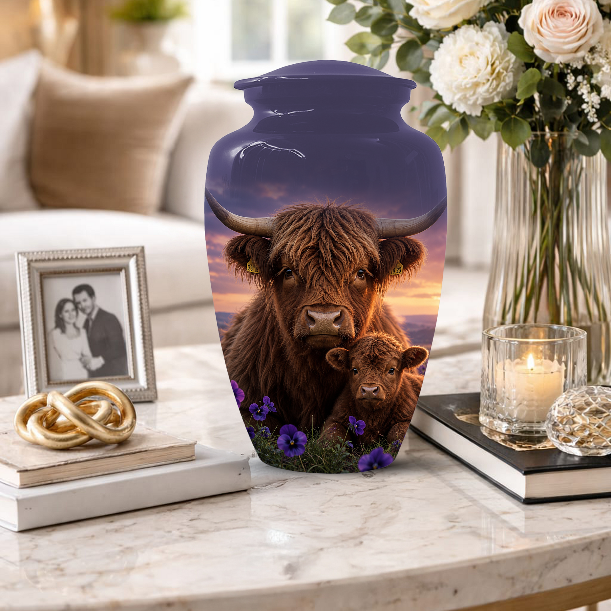 Highland Cow Cremation Urn for Ashes - Personalized Farm Animal Memorial