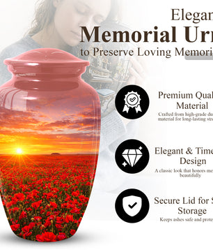 Poppy Flower Urn for Mom, Sunset Cremation Large Urn for Ashes