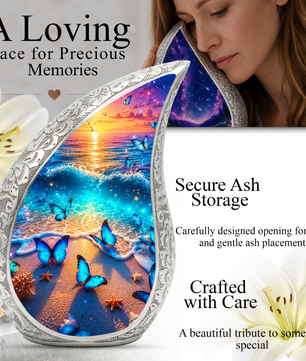 Butterfly Beach Urn for Human Ashes | Ocean Sunset Adult Cremation Urn | Beautiful Memorial Urn