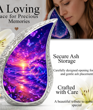 Butterfly Beach Cremation Urn for Adult Ashes | Beautiful Ocean Wave & Sunset Memorial Urn
