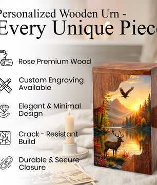 Mountain Wildlife Wooden Cremation Urn – Wooden Urn for Human Ashes