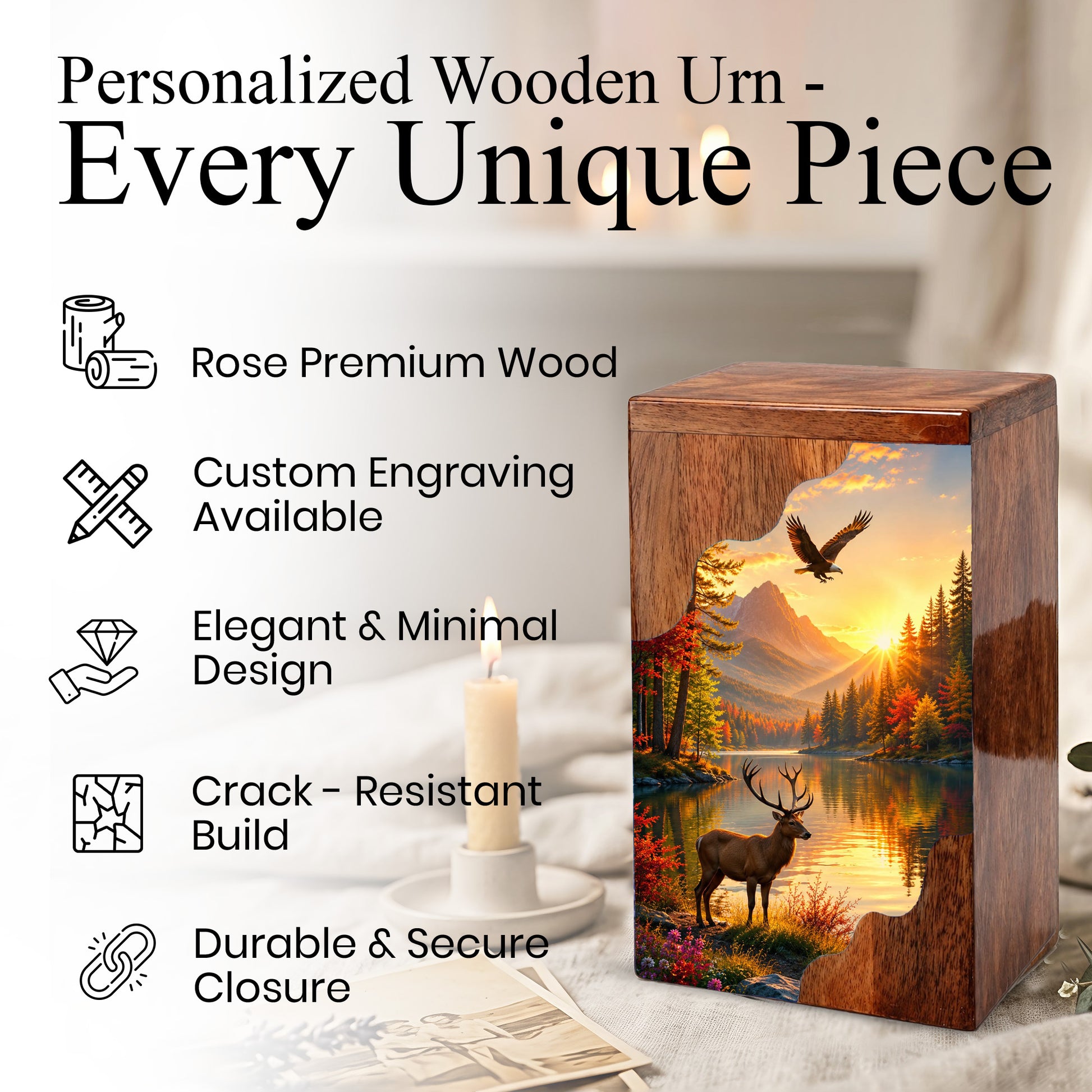Mountain Wildlife Wooden Cremation Urn – Wooden Urn for Human Ashes