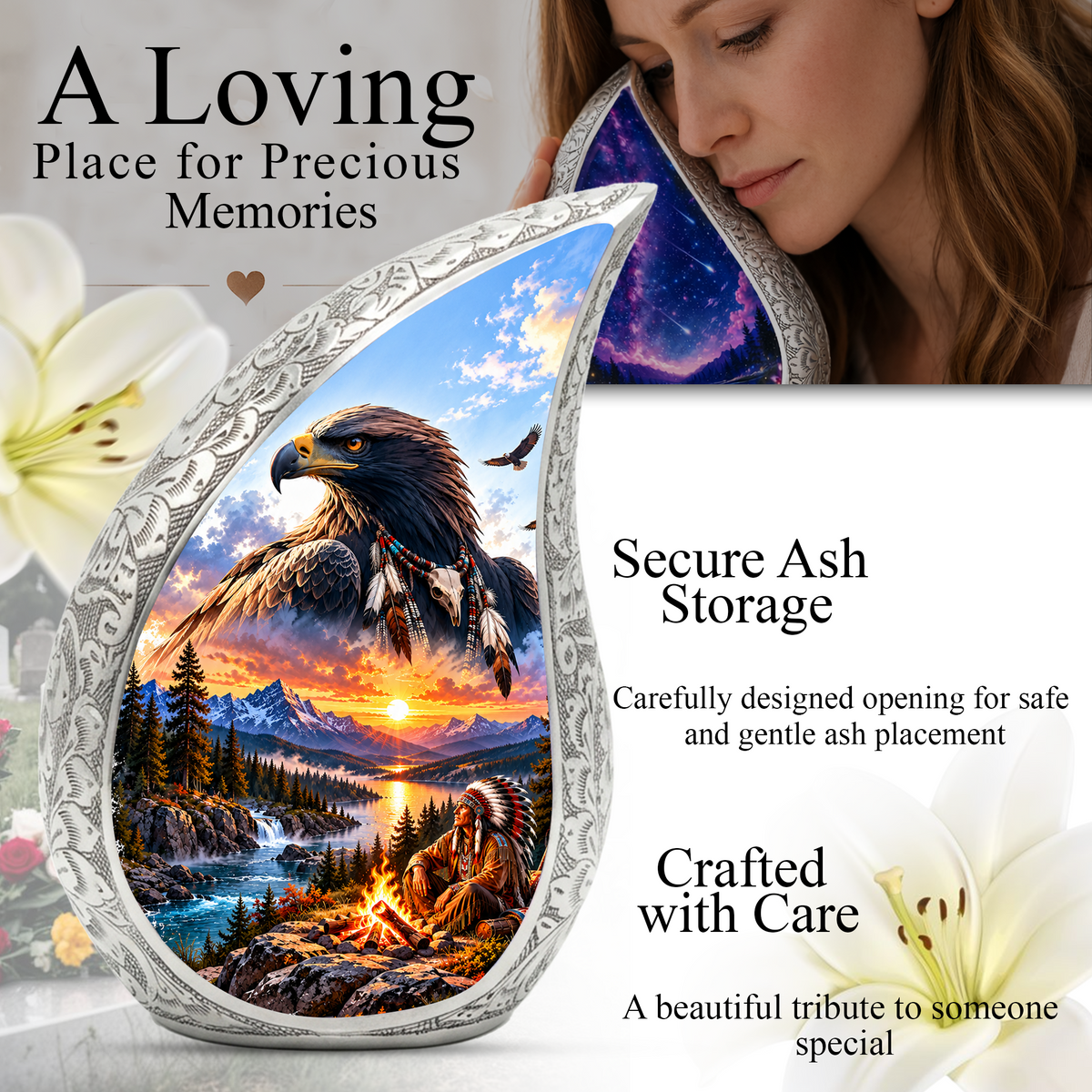 Eagle Adult Urn for Ashes, Native American Eagle Cremation Urn for Human Ashes