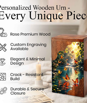 Butterfly Wooden Cremation Urn for Mom – Custom Memorial Urn for Human Ashes |