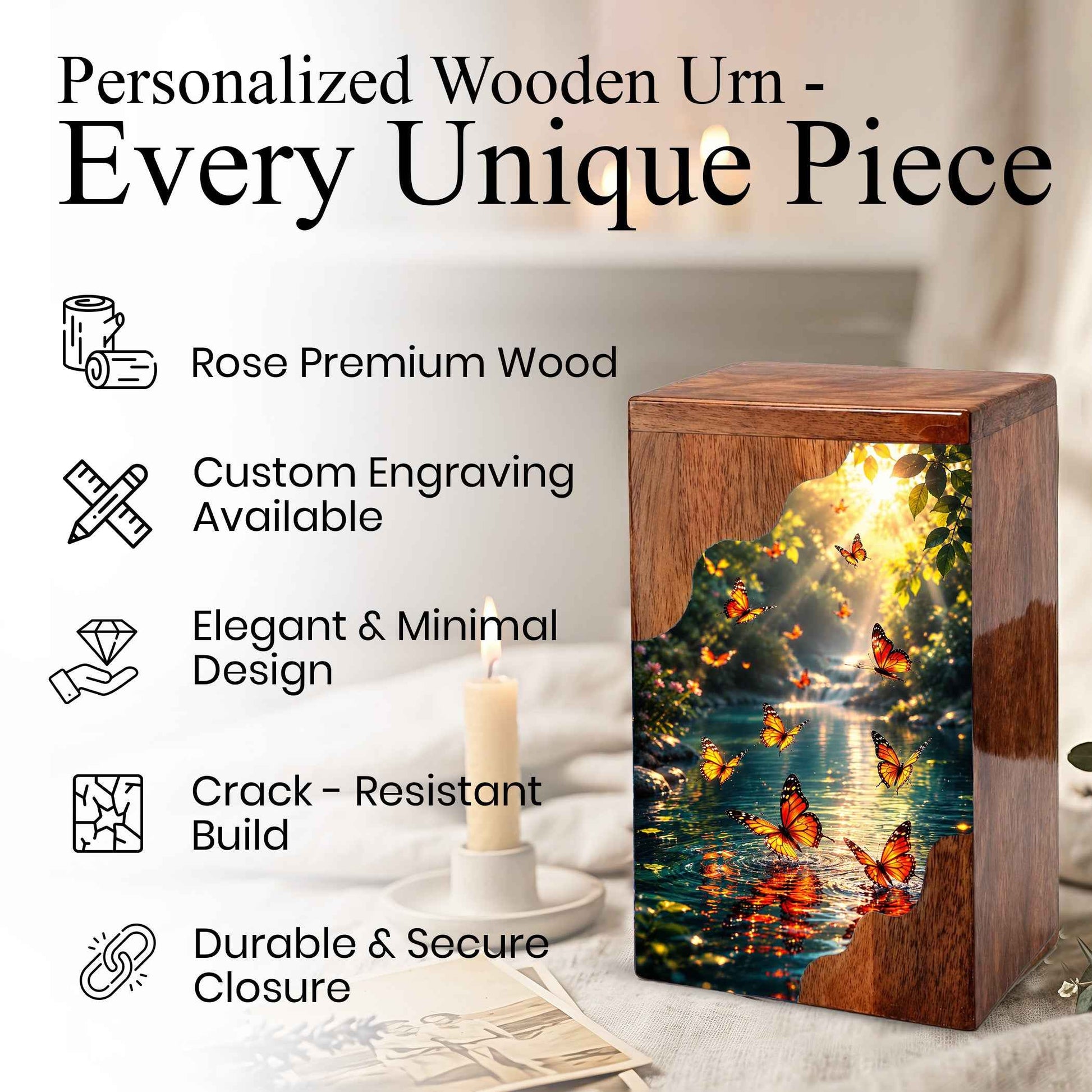Butterfly Wooden Cremation Urn for Mom – Custom Memorial Urn for Human Ashes |