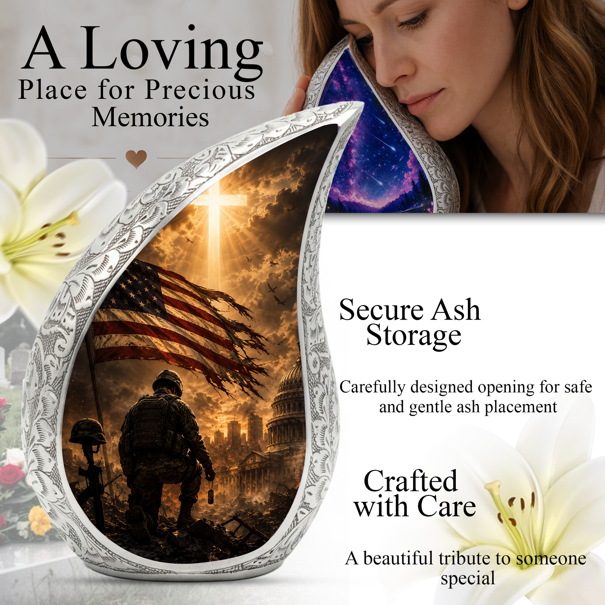 Soldier Urn for Human Ashes | Military Adult Cremation Urn Memorial