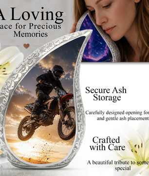 Motorcycle Rider Urn for Dad | Adult Male Cremation Urn for Ashes | Motorcycle Memorial Urn for Men