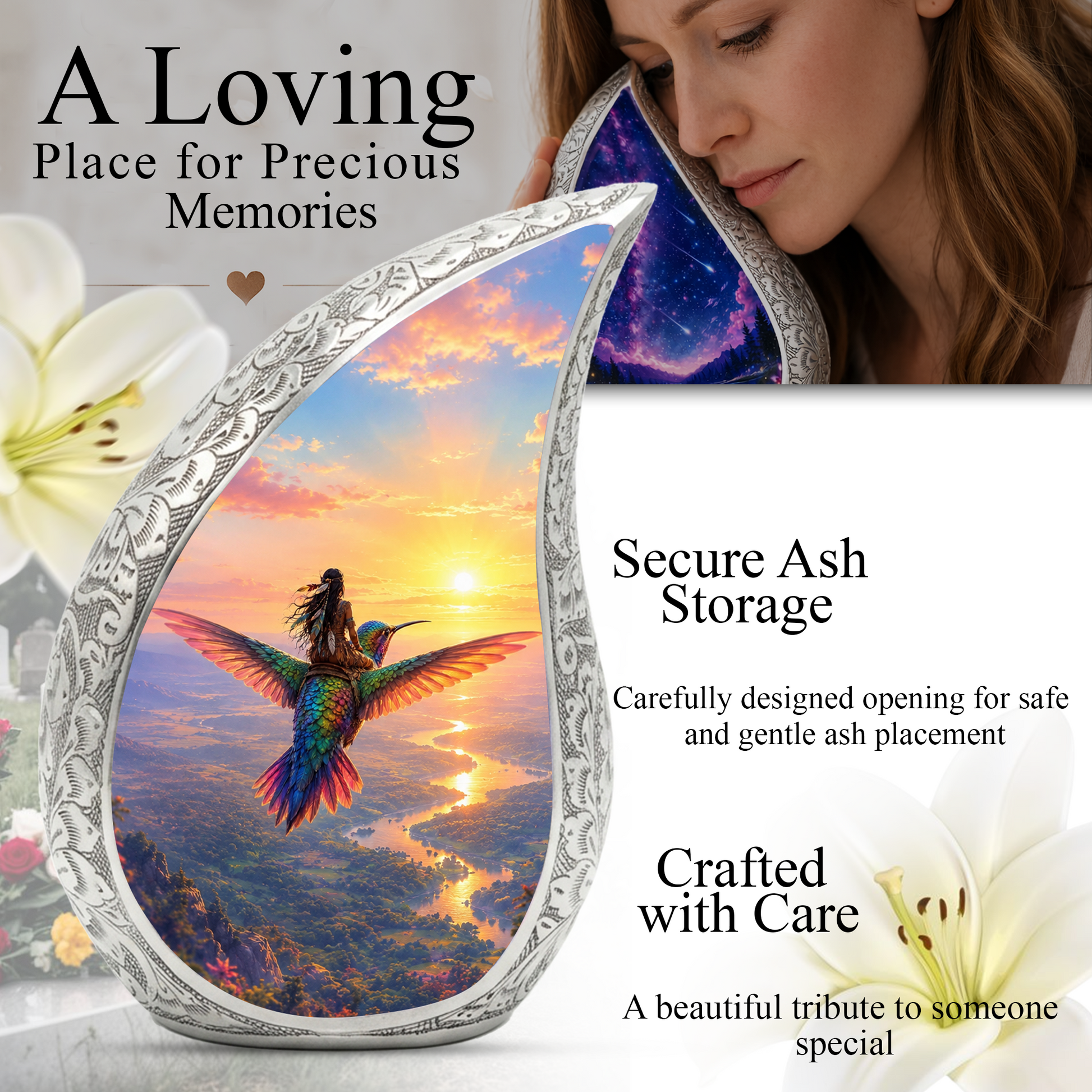 Hummingbird Urn for Human Ashes | Beautiful Adult Cremation Urn | Hummingbird Memorial Urn for Adult Ashes