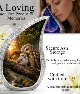 Owl Sunset Urn for Human Ashes | Beautiful Owl Adult Cremation Urn | Wildlife Sunset Memorial Urn