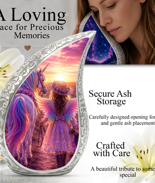 Pink Unicorn Angel Girl Urn for Human Ashes – Beautiful Girl Cremation Urn & Memorial Keepsake