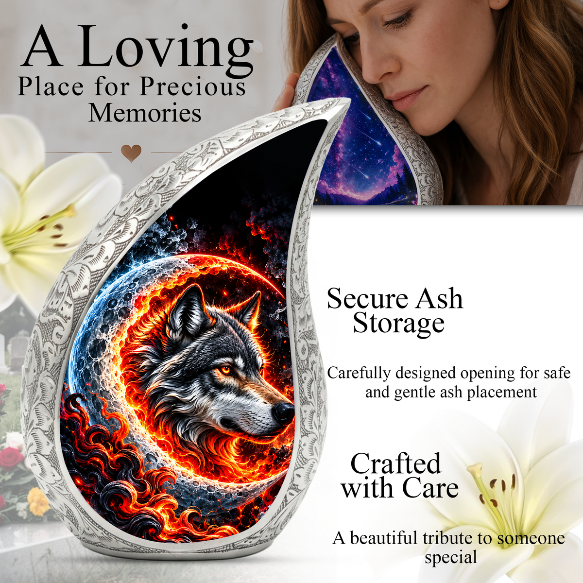 Wolf Cremation Urn for Ashes, Wolf Memorial Urn, Howling Wolf Adult Urn, Wildlife Cremation Urn