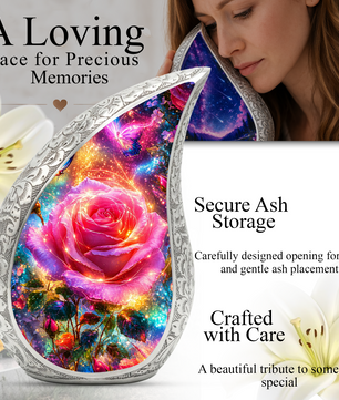 Pink Rose Urn for Mom & Women | Beautiful Floral Cremation Urn for Female Ashes | Mother, Sister & Daughter Memorial