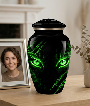 Adult Cremation Urn – Black Panther Green Eyes Memorial Urn for Adult Ashes