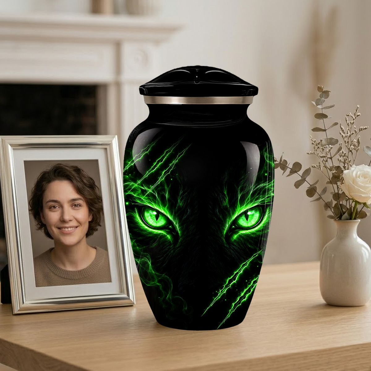 Adult Cremation Urn – Black Panther Green Eyes Memorial Urn for Adult Ashes