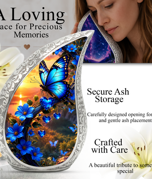 Blue Butterfly Urn for Ashes | Butterfly Urns for Human Ashes, Butterfly Urn for Cremains,