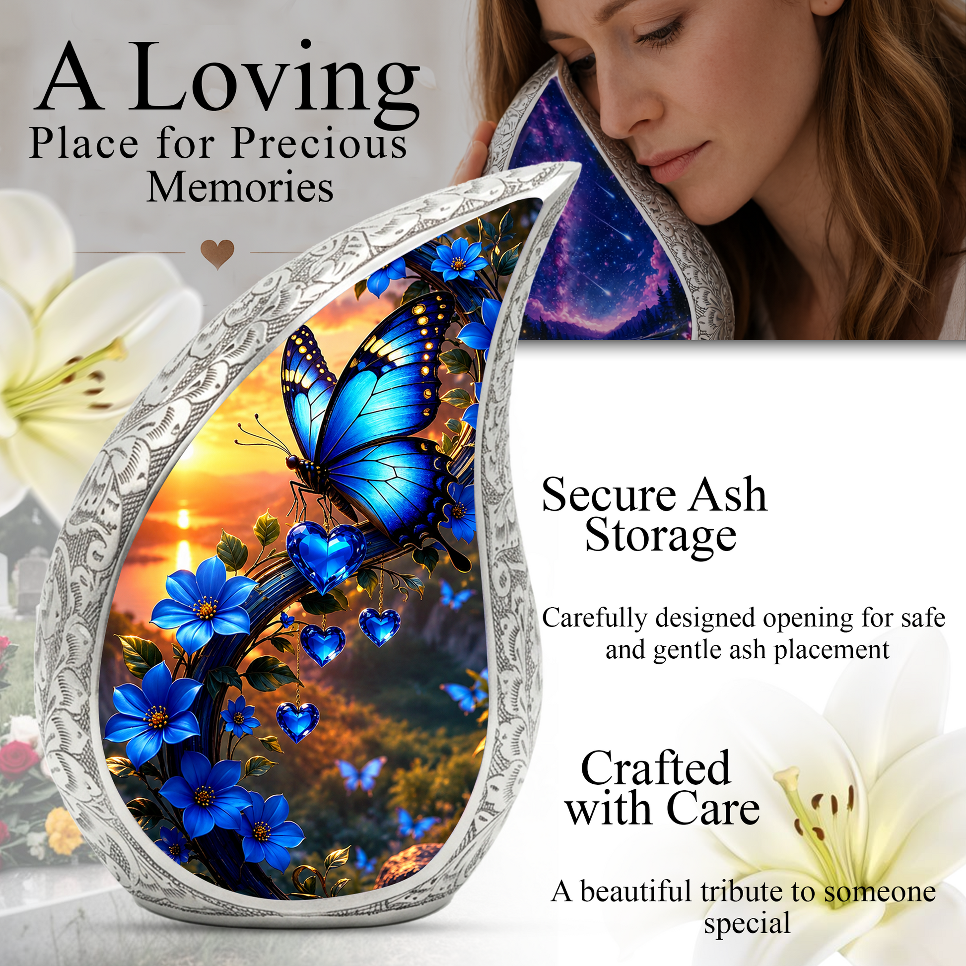 Blue Butterfly Urn for Ashes | Butterfly Urns for Human Ashes, Butterfly Urn for Cremains,