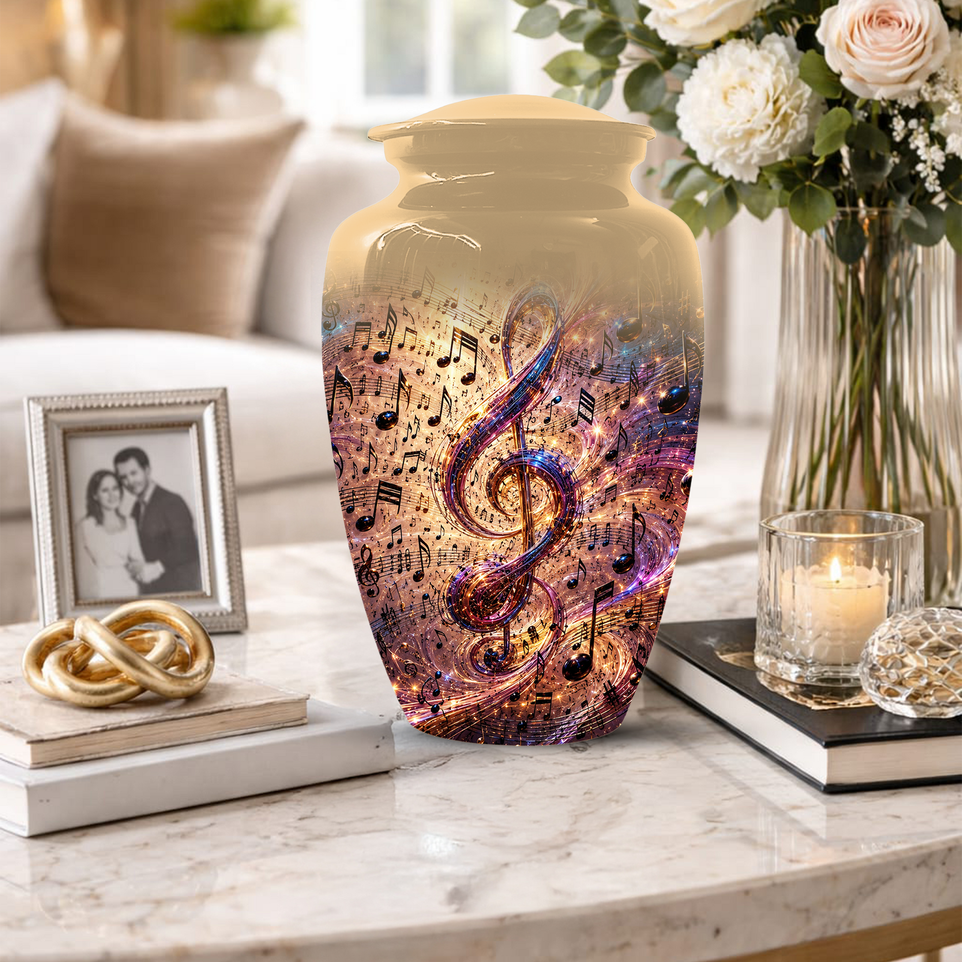 Musical Note Cremation Urn for Ashes  - Personalized Music Memorial keepsake for Adults