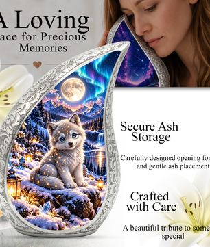Wolf Urn for Ashes, Husky Puppy Aluminum Cremation Urn