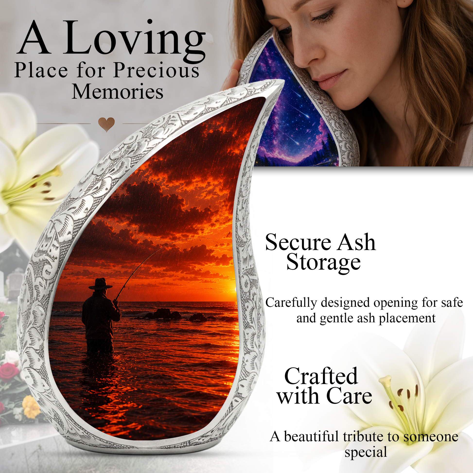 Gone Fishing Funeral Urn for Dad, Fishing Cremation Urn for Men,Memorial Urn for Ashes