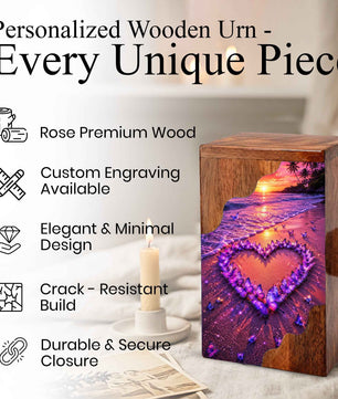 Butterfly Heart Beach Wooden Cremation Urn – Personalized Memorial Urn for Human Ashes