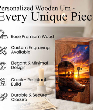 Cowboy Boot Wooden Cremation Urn – Wooden Urn for Human Ashes