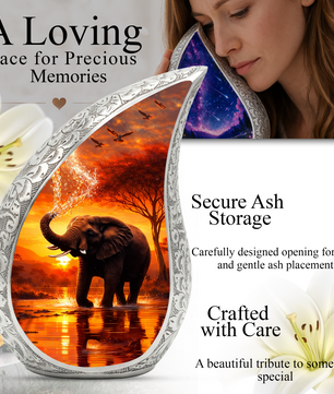Elephant Sunset Adult Urn for Human Ashes – Premium Elephant Cremation Urn