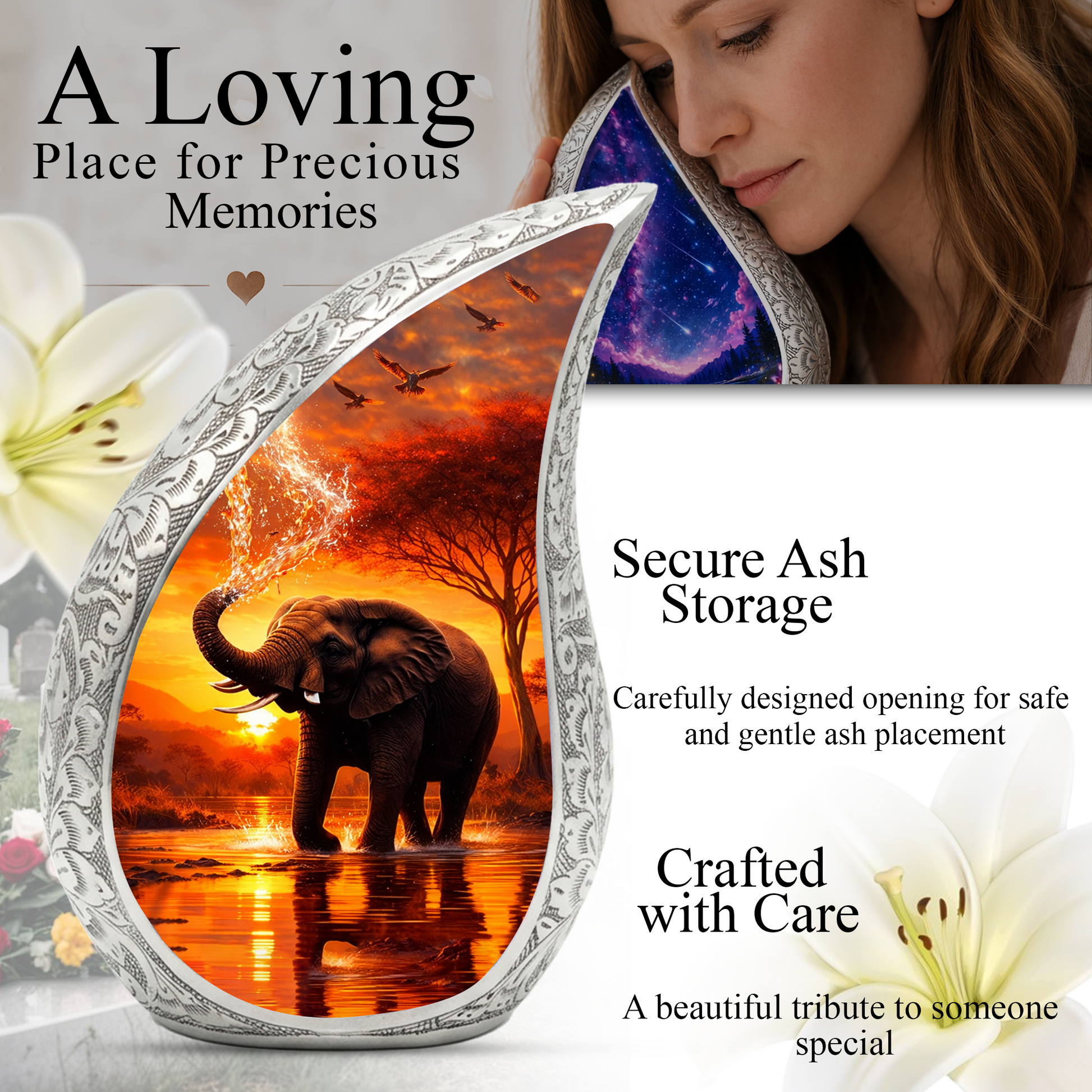 Elephant Sunset Adult Urn for Human Ashes – Premium Elephant Cremation Urn