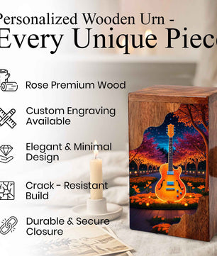 Guitar Wooden Cremation Urn – Custom Music Memorial Urn | Wooden Urn for Human Ashes