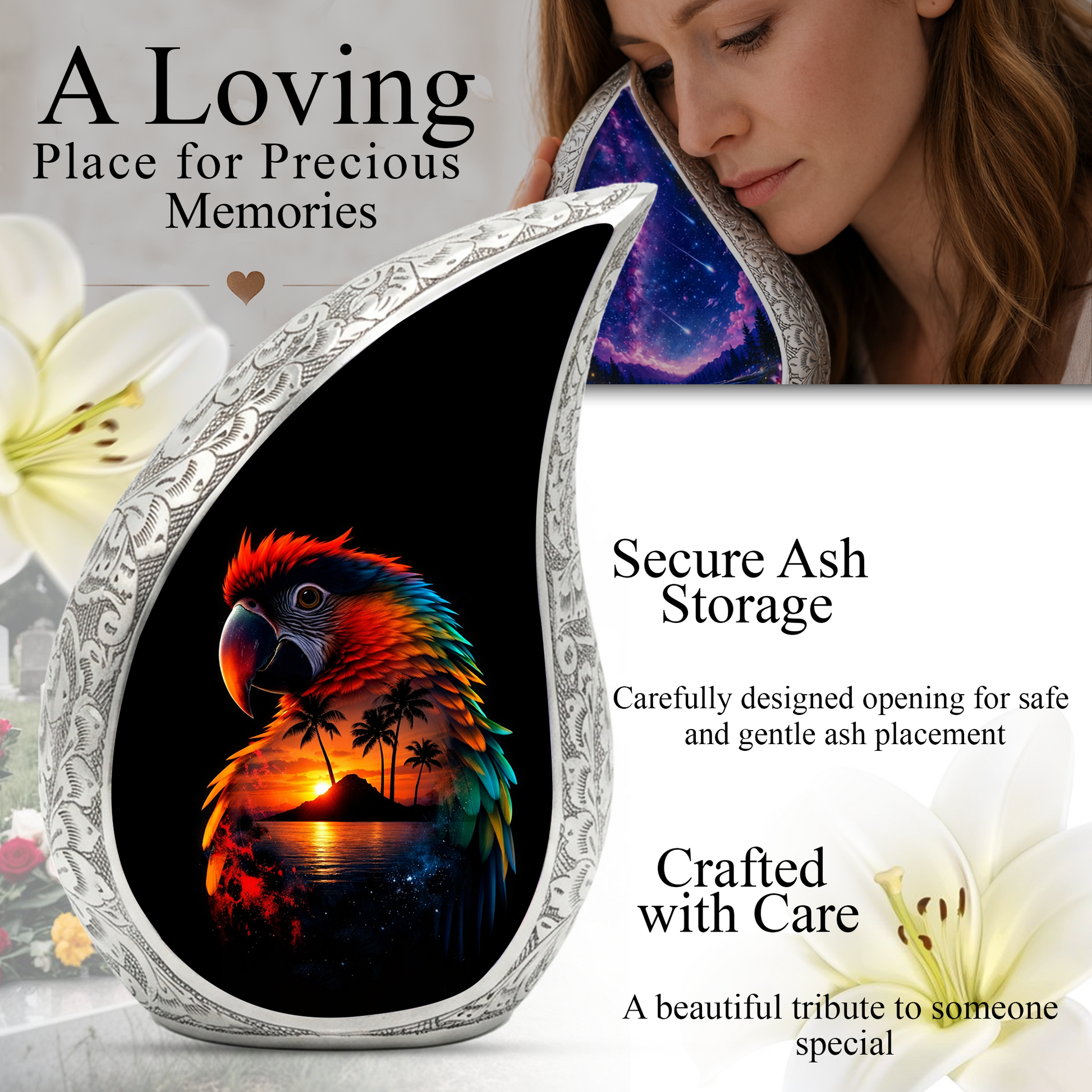 Beautiful Parrot Cremation Urn for Adult Ashes