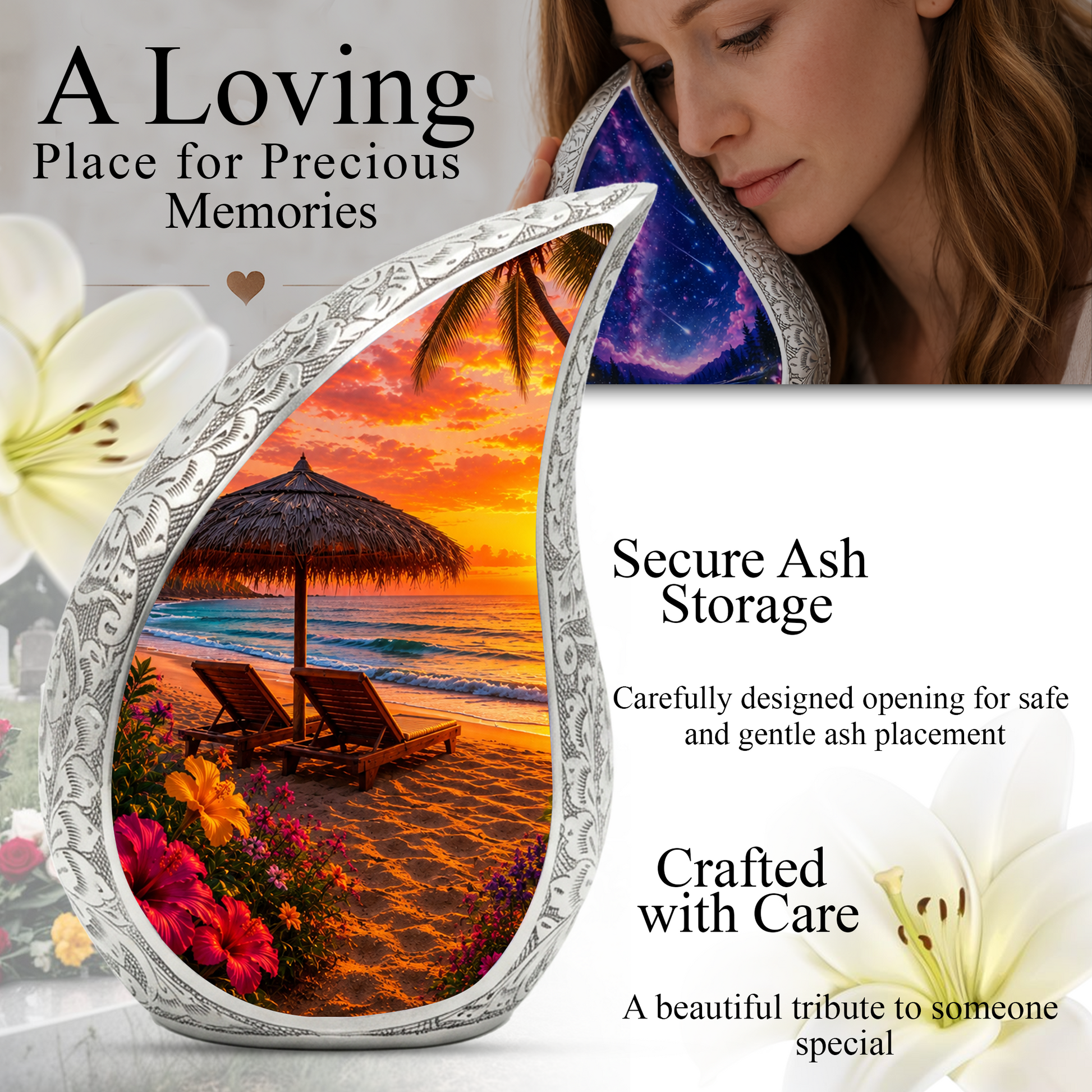 Beach Sunset Adult Cremation Urn for Mom, Dad, Women & Men, Memorial Urn for Ashes