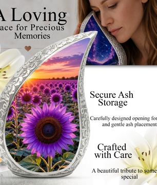 Purple Sunflower Urn for Mom | Beautiful Floral Cremation Urn for Women & Human Ashes