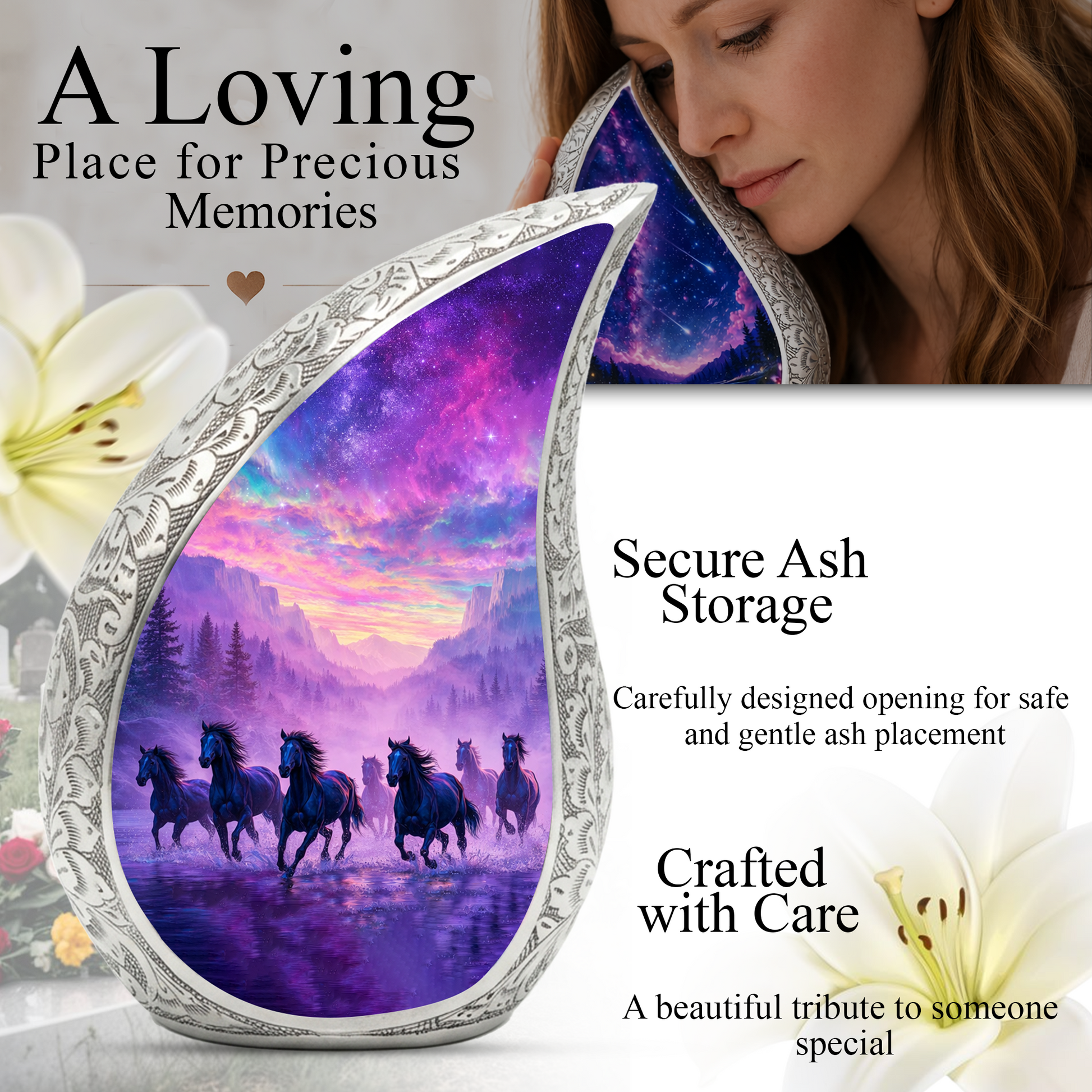 Running Horses Adult Urn for Human Ashes – Premium Horses Cremation Urn