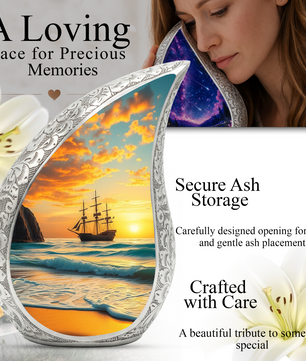 Sunset Sailing Personalized Cremation Urn – Teardrop Style Aluminum Memorial Urn, 10 Inch