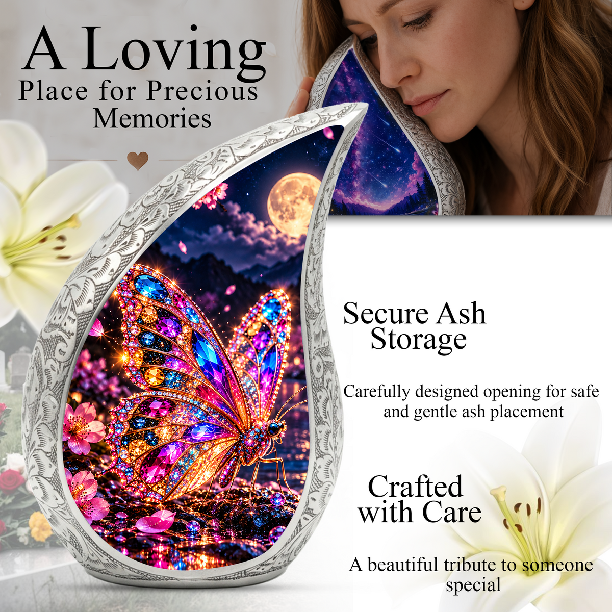 Colorful Butterfly Urn for Ashes, Jeweled Butterfly Cremation Urn