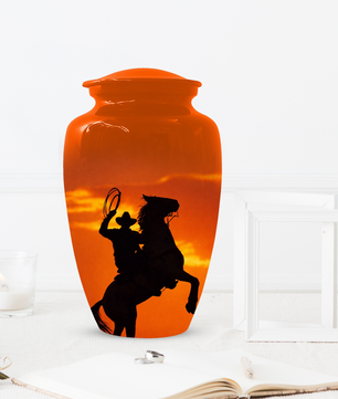 Personalized Cowboy Urn for Ashes | Western Horse Cremation Urn for Dad