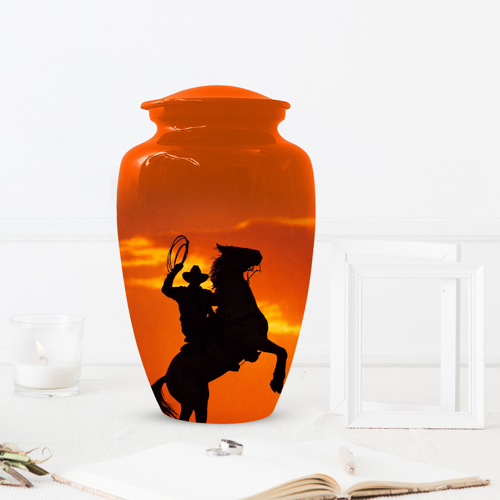 Personalized Cowboy Urn for Ashes | Western Horse Cremation Urn for Dad