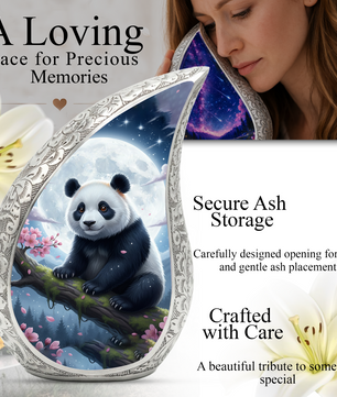 Moonlit Panda Personalized Cremation Urn – Teardrop Style Aluminum Memorial Urn, 10 Inch