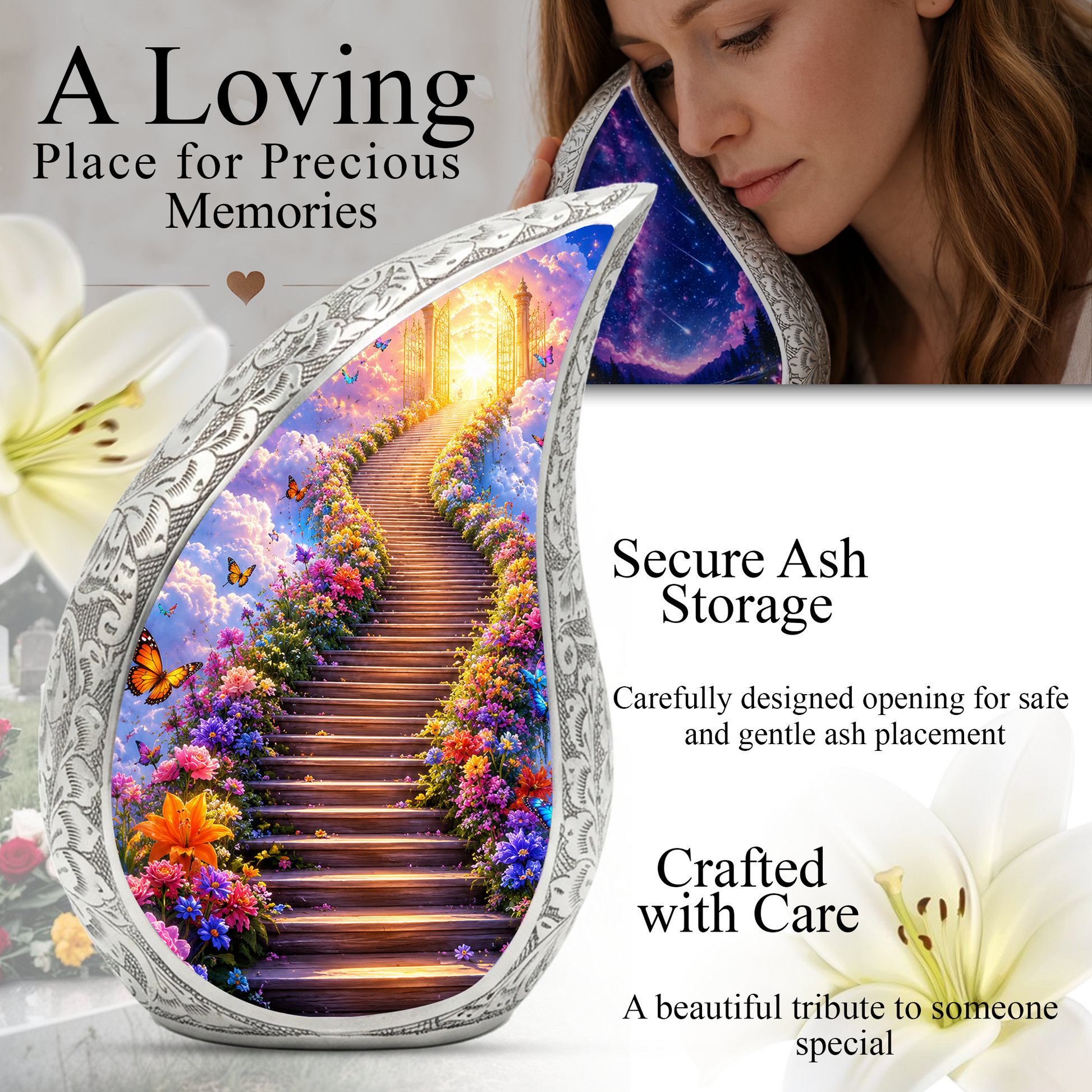 Heaven Gate Butterfly Urn for Ashes - Personalized Adult Cremation Urn with Butterflies | Memorial Funeral Urn for Adult Ashes