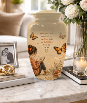 Butterfly Memorial Urn for Mom - Book Lover Memorial Keepsake for Women