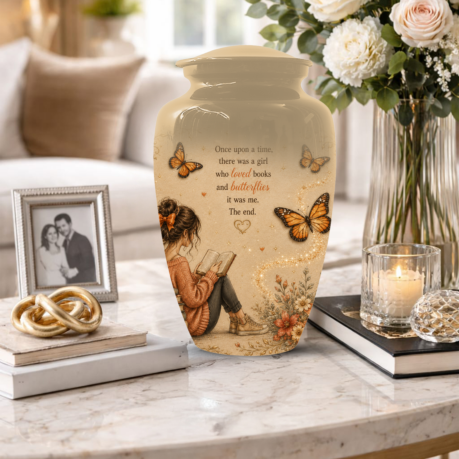Butterfly Memorial Urn for Mom - Book Lover Memorial Keepsake for Women
