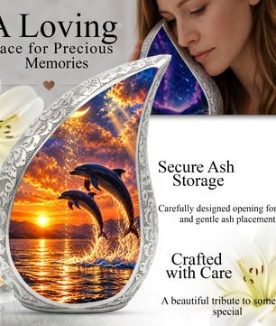 Dolphin Cremation Urn for Mom -  Ocean Sunset Memorial Keepsake Urns