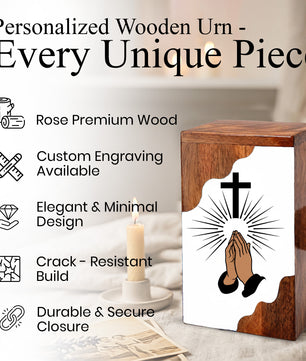Cross Wooden Cremation Urn – Prayer Cross Memorial Wooden Urn for Human Ashes