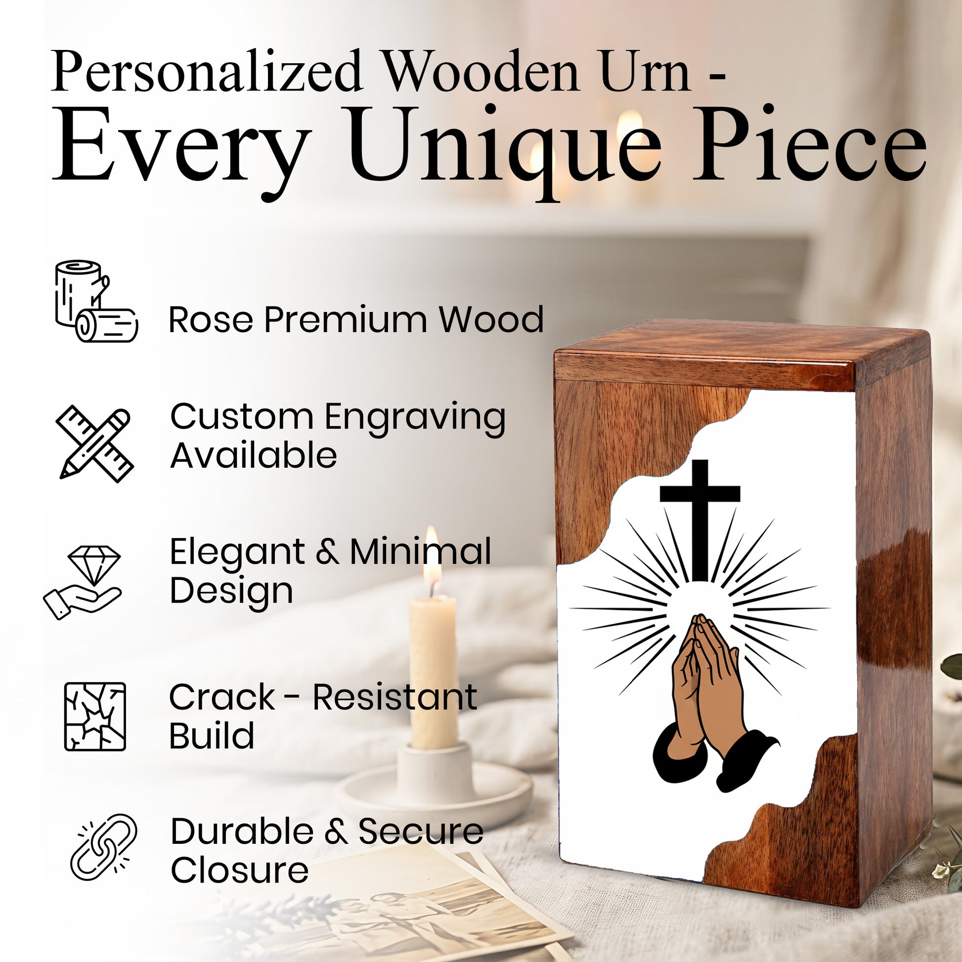 Cross Wooden Cremation Urn – Prayer Cross Memorial Wooden Urn for Human Ashes